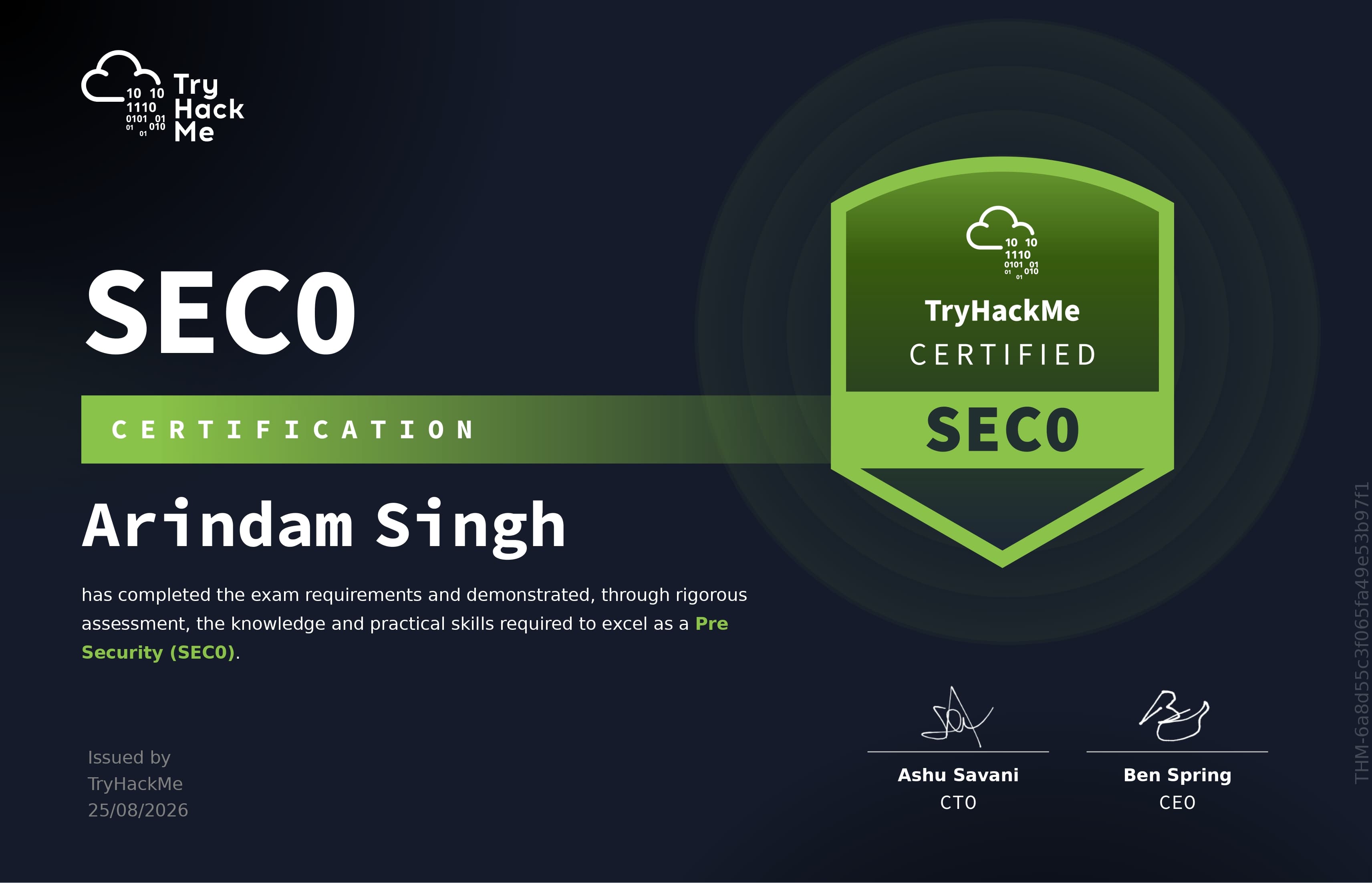 TryHackMe Pre Security (SEC0) certificate